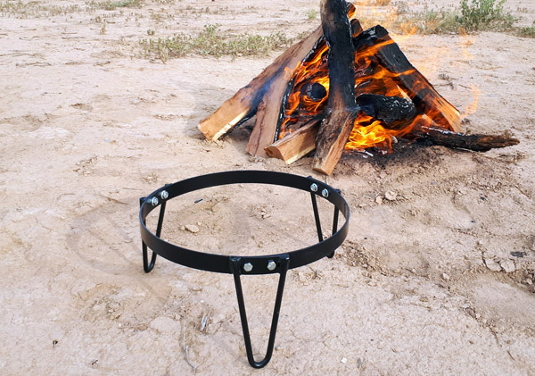 Campfire stand for cooking with discs and woks